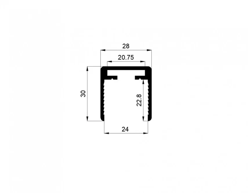 30x28 Profil U mana curenta din aluminiu sticla 12-16mm (Anod, 6 m)