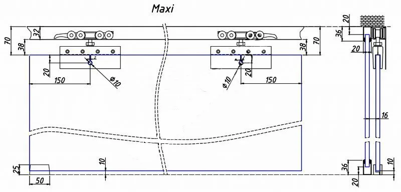 Profil aluminiu pentru sticla fixa (20x30, cu fixare laterala 32x33) - 6m (6 m)