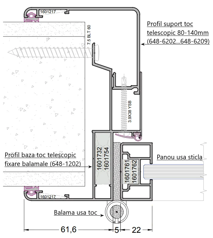 Profil suport toc telescopic, 6mt