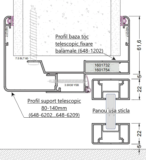 Profil suport toc telescopic, 6mt