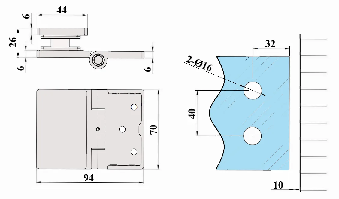 SH-S28 - Wall-to-Glass Bifold Hinge for Folding Systems
