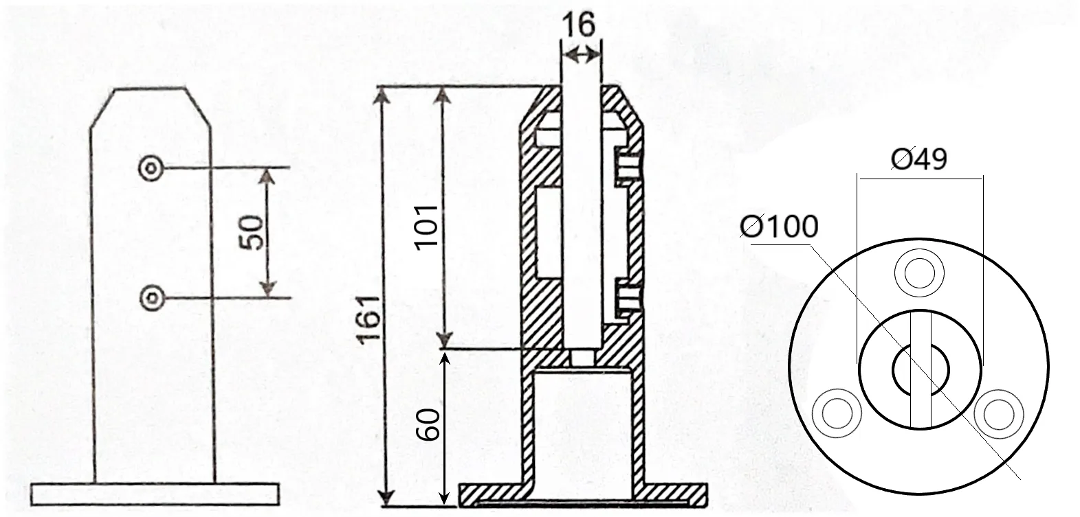 MD SC-14 BLACK - Round Glass Balustrade Mini Post, H160mm