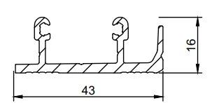 MD 16x43 sina de glisare inferioara 2 cai flat, SLIDER NEXT (Anod, 3 m)