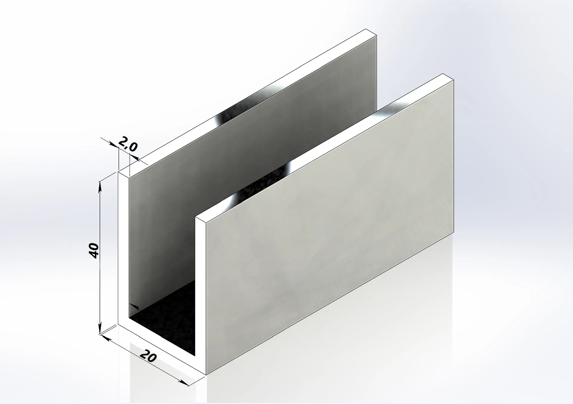 MD 3060 - profil u aluminiu 20x40x2.0   6m (Anod, 3 m)