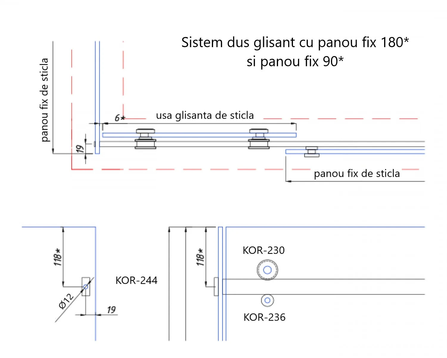 OF-WS Sliding Shower Door Kit for Fixed Panel Configuration