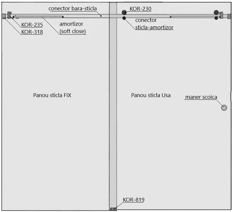 Kit dus glisant cu panou fix + softclose + softclose)