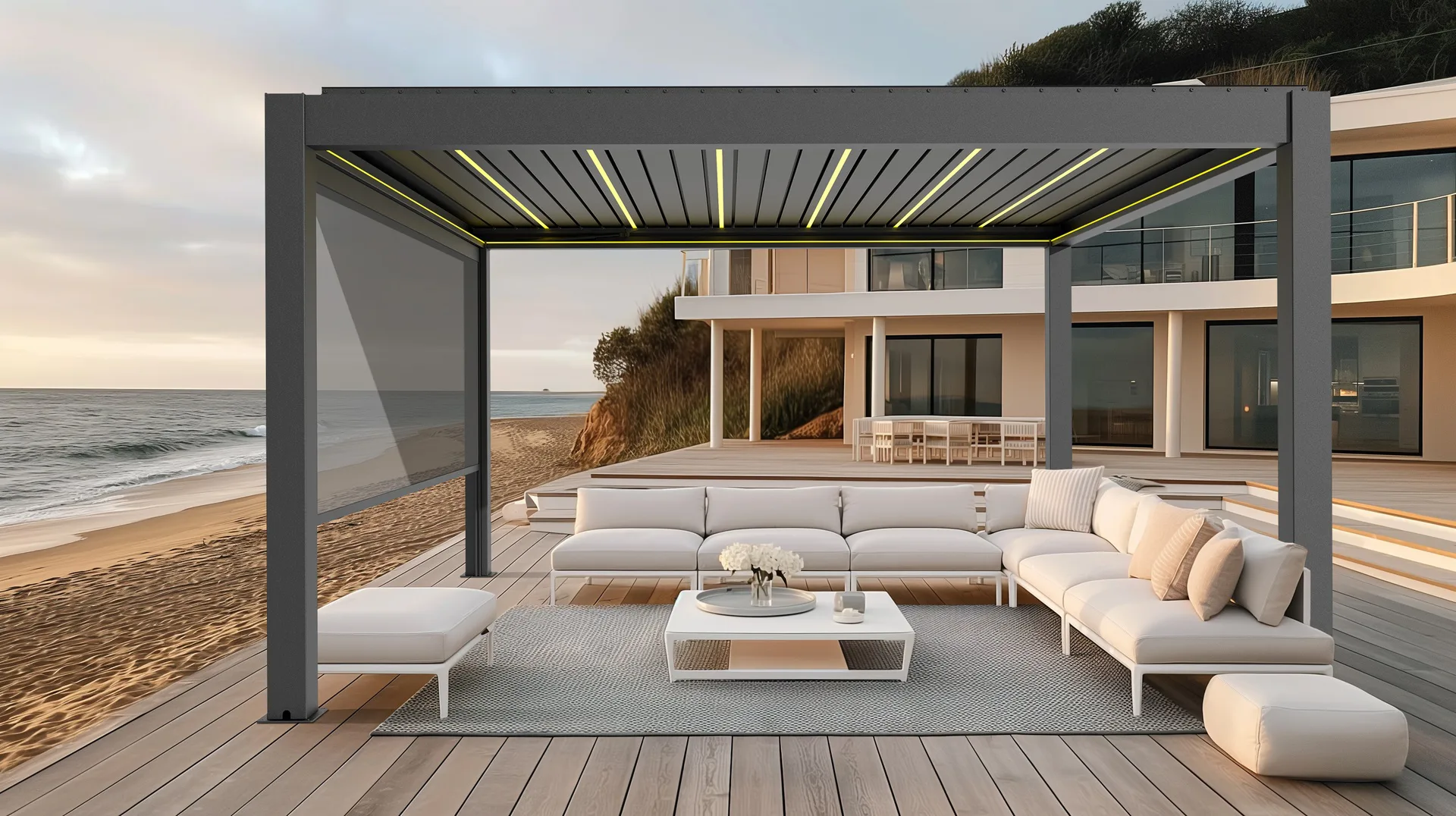 MD-9700A Bioclimatic Aluminium Pergola with Rotating Louvers, 3024 x RAL7016