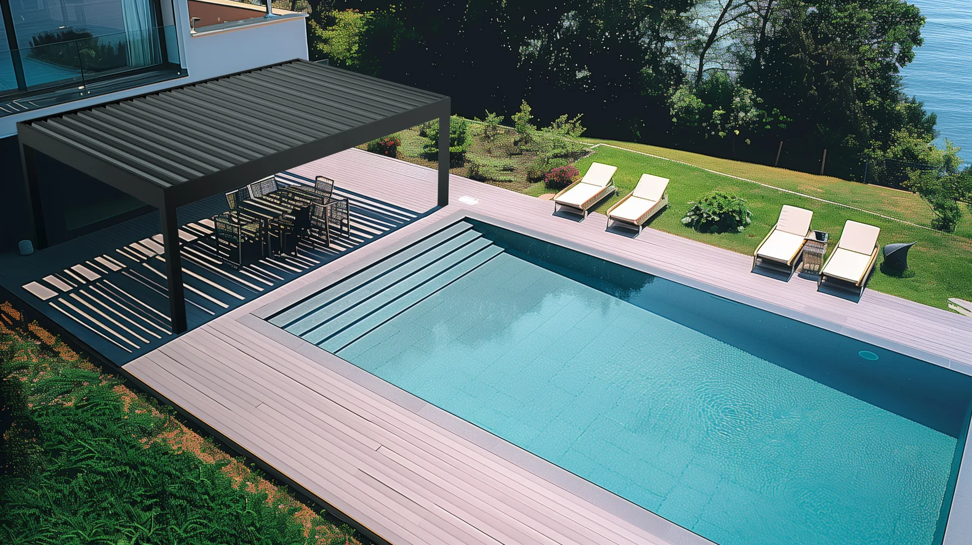 Rotating Leaf Aluminum Bioclimatic Pergola, MD-9700A 4065 x 5060 mm, h3023 RAL7016