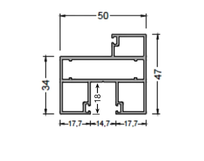 Profil toc fixare sticla 34x47/50mm (Anod, 3 m)