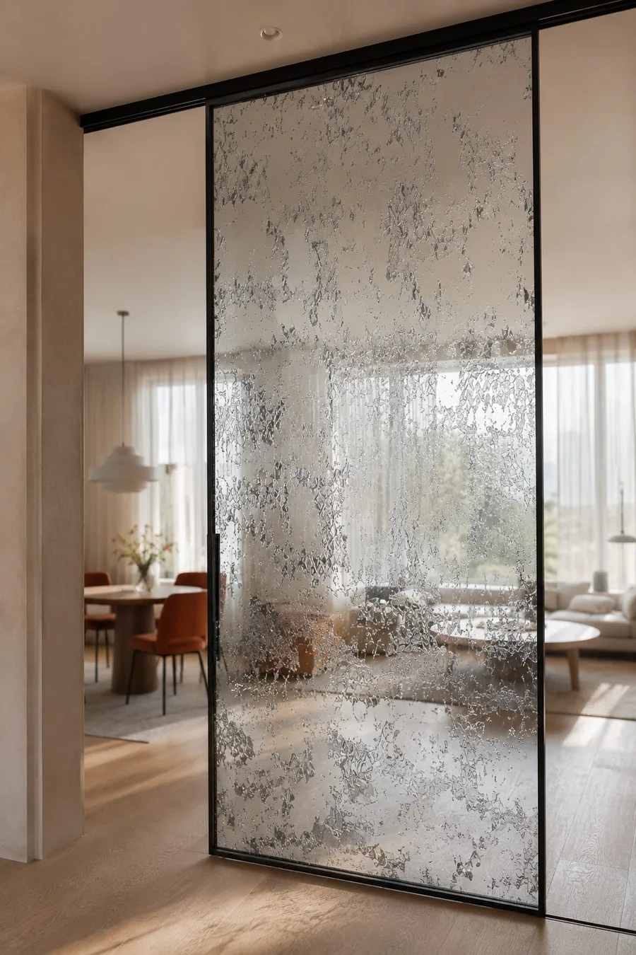 Sticlă decorativă laminată — detaliu de finisaj